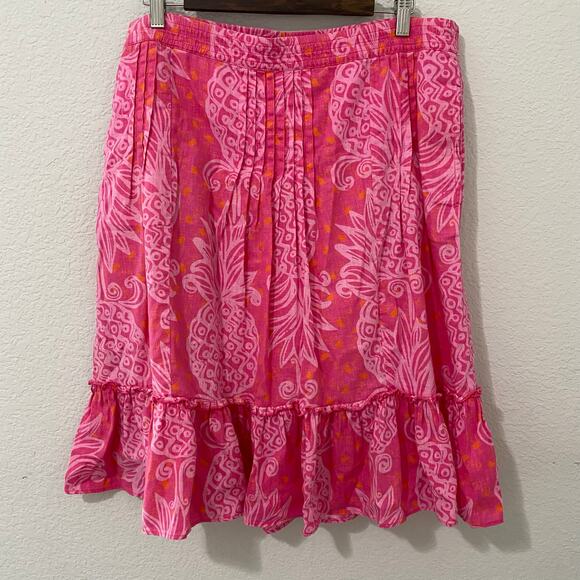Lilly Pulitzer Dresses & Skirts - Lilly Pulitzer Largo Daiquiri Skirt L Pink Pineapple Print Linen Ruffle Pockets